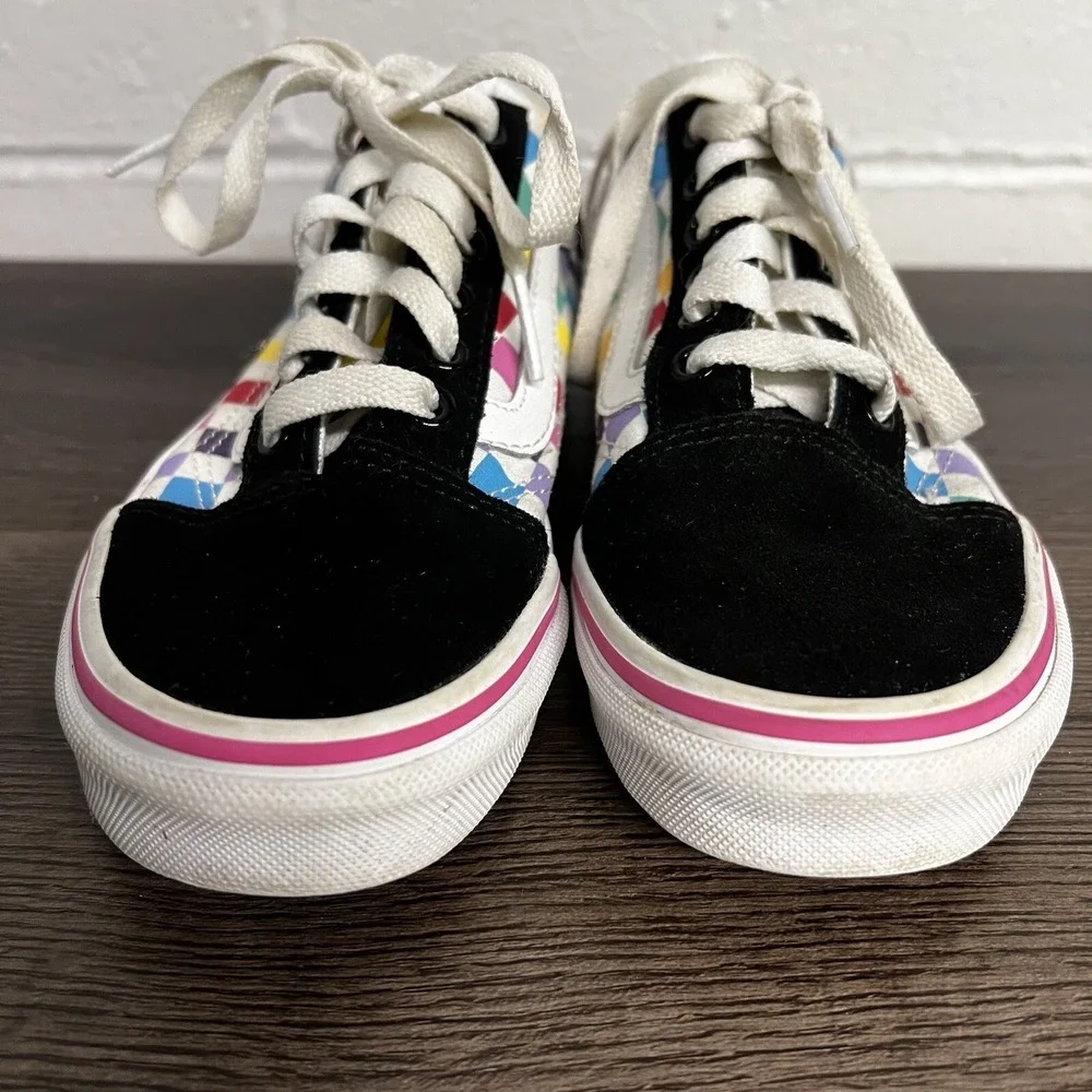 VANS Missy Rainbow Checkerboard Old Skool Lace Up Skate Girls Size 2.5